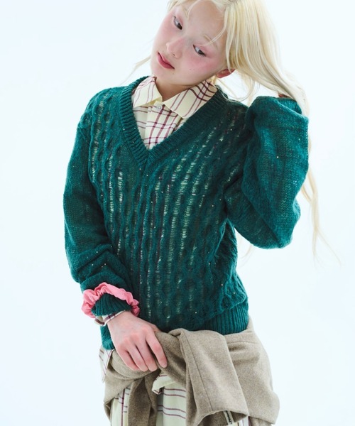 common gull products.(コモンガルプロダクツ)の「風待ちのスパンコールニット(ニット/セーター・レディース・ボルドー/グリーン系/グレー系・SMALL/LARGE/MEDIUM)」の15枚目の写真