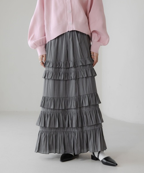 LOWRYS FARM（ローリーズファーム）の「フリルティアードスカード　639582（スカート・レディース・ブラック/アイボリー/グレー/ピンク・FREE）」の4枚目の写真