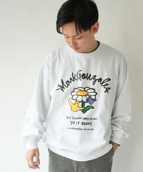 RiNc (リンク)の「【 MARK GONZALES 】 フラワーアート グラフィック クルーネック スウェット(スウェット・メンズ・ホワイト/杢グレー/ブラック・L/XL/M)」の2枚目の写真