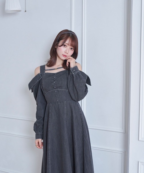 Rose Muse(ロゼミューズ)の「denim flare dress(ワンピース・レディース・グレー/ネイビー・FREE)」の3枚目の写真
