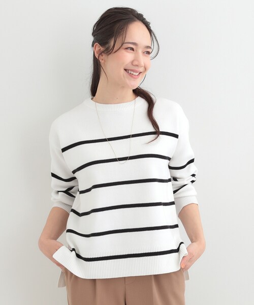 SHOO・LA・RUE（シューラルー）の「【S-LL/洗濯機可/体型カバー】大人世代も取り入れやすい スウェットライクニット（ニット/セーター・レディース・ネイビー/ピンク系/イエロー系その他/ホワイト系5・01/02/03/04）」の5枚目の写真