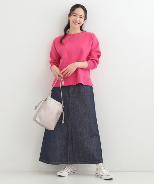 SHOO・LA・RUE（シューラルー）の「【S-LL/洗濯機可/体型カバー】大人世代も取り入れやすい スウェットライクニット（ニット/セーター・レディース・ネイビー/ピンク系/イエロー系その他/ホワイト系5・01/02/03/04）」の15枚目の写真