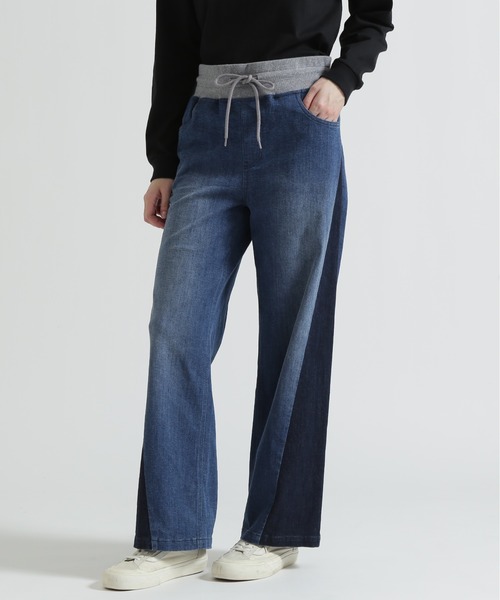 AVIREX（アヴィレックス）の「WAIST RIB COLOR BLOCKED DENIM PANTS（デニムパンツ・レディース・ベージュ/インディゴブルー/ライトインディゴブルー・S/M）」の3枚目の写真