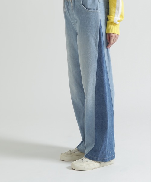 AVIREX（アヴィレックス）の「WAIST RIB COLOR BLOCKED DENIM PANTS（デニムパンツ・レディース・ベージュ/インディゴブルー/ライトインディゴブルー・S/M）」の4枚目の写真