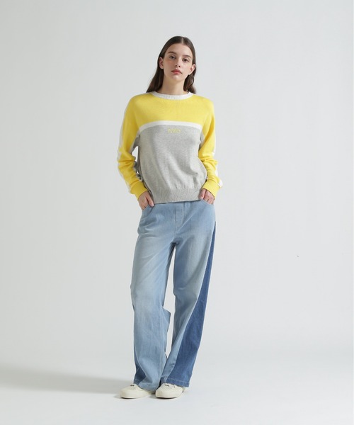 AVIREX（アヴィレックス）の「WAIST RIB COLOR BLOCKED DENIM PANTS（デニムパンツ・レディース・ベージュ/インディゴブルー/ライトインディゴブルー・S/M）」の6枚目の写真