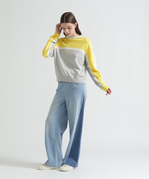 AVIREX（アヴィレックス）の「WAIST RIB COLOR BLOCKED DENIM PANTS（デニムパンツ・レディース・ベージュ/インディゴブルー/ライトインディゴブルー・S/M）」の7枚目の写真