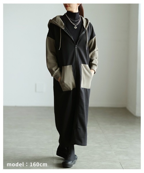 Sawa a la mode(サワアラモード)の「カラーブロックロングフーディ(ワンピース・レディース・ブラック・FREE)」の7枚目の写真