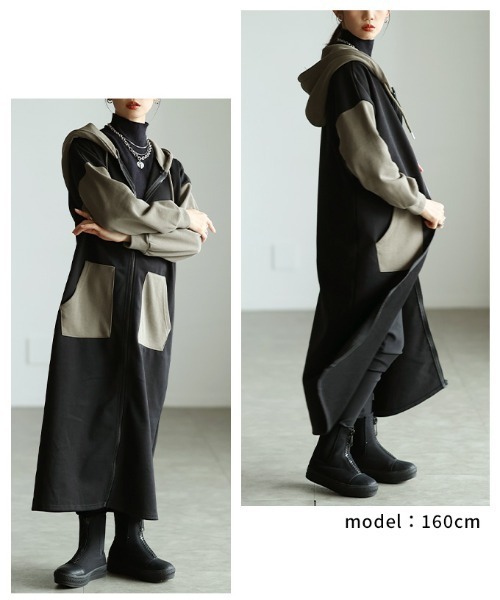 Sawa a la mode(サワアラモード)の「カラーブロックロングフーディ(ワンピース・レディース・ブラック・FREE)」の10枚目の写真