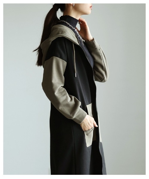 Sawa a la mode(サワアラモード)の「カラーブロックロングフーディ(ワンピース・レディース・ブラック・FREE)」の12枚目の写真