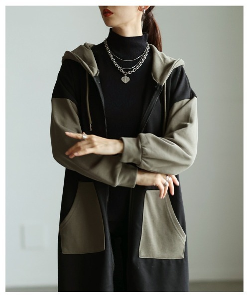Sawa a la mode(サワアラモード)の「カラーブロックロングフーディ(ワンピース・レディース・ブラック・FREE)」の15枚目の写真