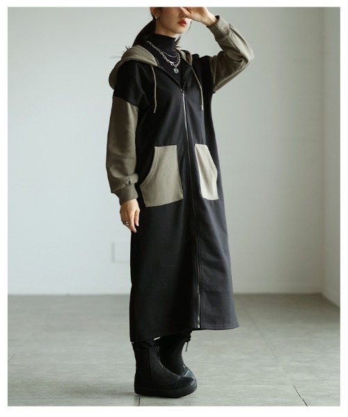 Sawa a la mode(サワアラモード)の「カラーブロックロングフーディ(ワンピース・レディース・ブラック・FREE)」の16枚目の写真