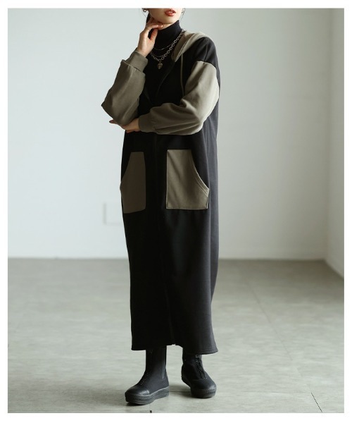 Sawa a la mode(サワアラモード)の「カラーブロックロングフーディ(ワンピース・レディース・ブラック・FREE)」の18枚目の写真