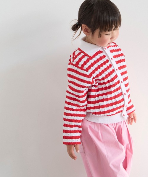 LOWRYS FARM（ローリーズファーム）の「ボーダーニットポロＬＳ　636835（ニット/セーター・キッズ・レッド/ブルー・120cm/110cm/150cm/140cm/130cm）」の2枚目の写真