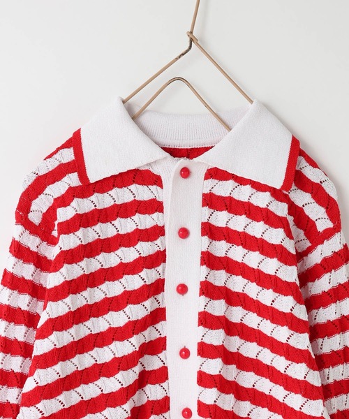 LOWRYS FARM（ローリーズファーム）の「ボーダーニットポロＬＳ　636835（ニット/セーター・キッズ・レッド/ブルー・120cm/110cm/150cm/140cm/130cm）」の14枚目の写真