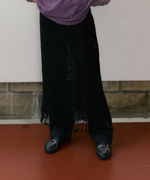 REF FRINGE LONG SKIRT BLACK