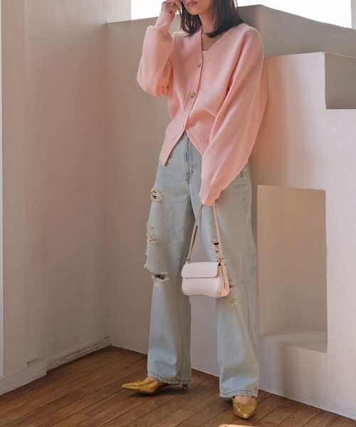 AKTE（アクテ）の「ボリュームニットカーディガン（カーディガン/ボレロ・レディース・ベビーピンク/ライトグレー・FREE）」の12枚目の写真