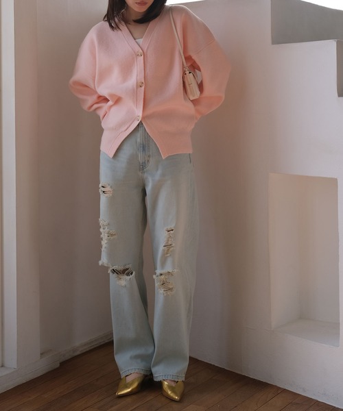 AKTE（アクテ）の「ボリュームニットカーディガン（カーディガン/ボレロ・レディース・ベビーピンク/ライトグレー・FREE）」の14枚目の写真