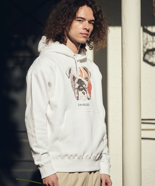 UN-FILLED（アンフィルド）の「mpa4028- REAL GERBERA DOG HOODIE パーカー（ブルドッグ）(SDUF-2603BD)（パーカー・メンズ・グレー/ホワイト・XL/L/M）」の4枚目の写真