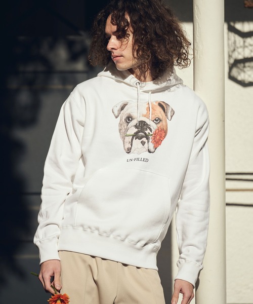 UN-FILLED（アンフィルド）の「mpa4028- REAL GERBERA DOG HOODIE パーカー（ブルドッグ）(SDUF-2603BD)（パーカー・メンズ・グレー/ホワイト・XL/L/M）」の5枚目の写真