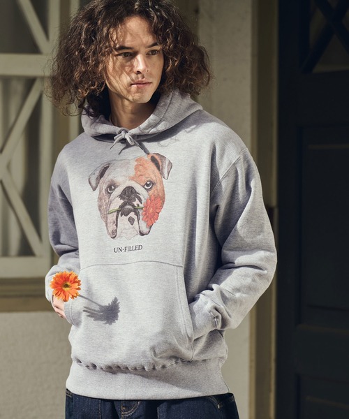 UN-FILLED（アンフィルド）の「mpa4028- REAL GERBERA DOG HOODIE パーカー（ブルドッグ）(SDUF-2603BD)（パーカー・メンズ・グレー/ホワイト・XL/L/M）」の9枚目の写真