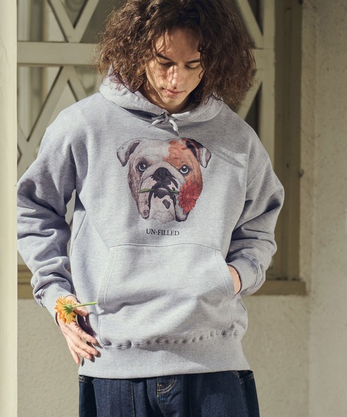 UN-FILLED（アンフィルド）の「mpa4028- REAL GERBERA DOG HOODIE パーカー（ブルドッグ）(SDUF-2603BD)（パーカー・メンズ・グレー/ホワイト・XL/L/M）」の11枚目の写真