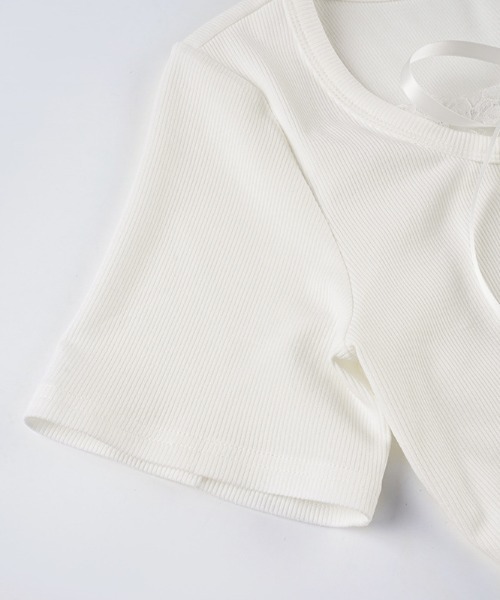 SHEPP(シープ)の「【26年春夏新作】レースリボンフェイクレイヤード半袖リブトップス(Tシャツ/カットソー・レディース・ホワイト/グレー・L/M)」の18枚目の写真