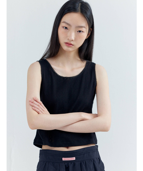 OPENING SUNSHINE(オープニングサンシャイン)の「アイレットスリーブレスクロップトップブラック(Tシャツ/カットソー・レディース・その他・FREE)」の4枚目の写真