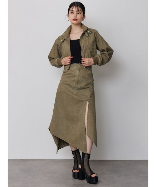 MURUA（ムルーア）の「【セットアップ対応】ウォッシュアシメラッフルZIPスカート（スカート・レディース・グレー/カーキ・1/2）」の5枚目の写真