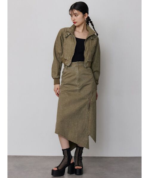 MURUA（ムルーア）の「【セットアップ対応】ウォッシュアシメラッフルZIPスカート（スカート・レディース・グレー/カーキ・1/2）」の6枚目の写真