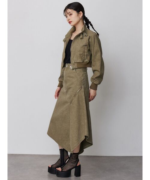 MURUA（ムルーア）の「【セットアップ対応】ウォッシュアシメラッフルZIPスカート（スカート・レディース・グレー/カーキ・1/2）」の7枚目の写真