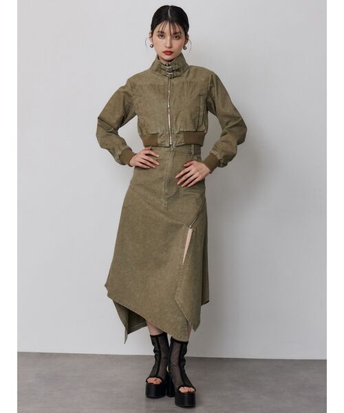 MURUA（ムルーア）の「【セットアップ対応】ウォッシュアシメラッフルZIPスカート（スカート・レディース・グレー/カーキ・1/2）」の9枚目の写真