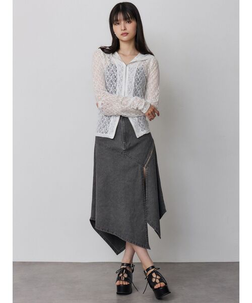 MURUA（ムルーア）の「【セットアップ対応】ウォッシュアシメラッフルZIPスカート（スカート・レディース・グレー/カーキ・1/2）」の12枚目の写真