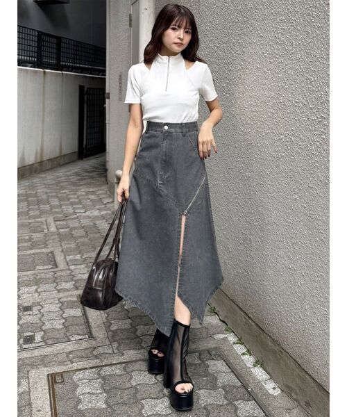 MURUA（ムルーア）の「【セットアップ対応】ウォッシュアシメラッフルZIPスカート（スカート・レディース・グレー/カーキ・1/2）」の14枚目の写真