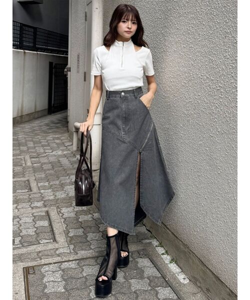 MURUA（ムルーア）の「【セットアップ対応】ウォッシュアシメラッフルZIPスカート（スカート・レディース・グレー/カーキ・1/2）」の15枚目の写真