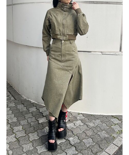 MURUA（ムルーア）の「【セットアップ対応】ウォッシュアシメラッフルZIPスカート（スカート・レディース・グレー/カーキ・1/2）」の18枚目の写真