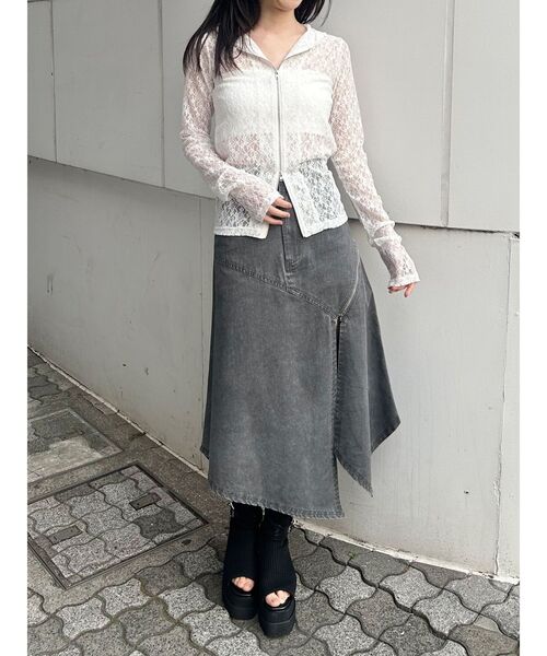 MURUA（ムルーア）の「【セットアップ対応】ウォッシュアシメラッフルZIPスカート（スカート・レディース・グレー/カーキ・1/2）」の20枚目の写真