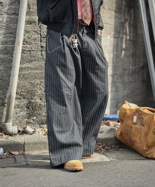 MandO(Auntie Rosa)(エムオー)の「2タックストライプデニムバギーパンツ/ワイドカーブパンツ(デニムパンツ・メンズ・インディゴブルー/ブラック・SMALL/MEDIUM/LARGE)」の6枚目の写真