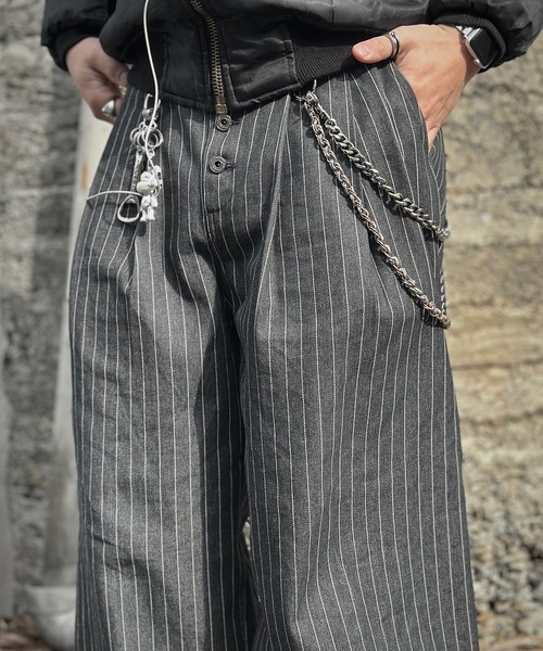 MandO(Auntie Rosa)(エムオー)の「2タックストライプデニムバギーパンツ/ワイドカーブパンツ(デニムパンツ・メンズ・インディゴブルー/ブラック・SMALL/MEDIUM/LARGE)」の7枚目の写真