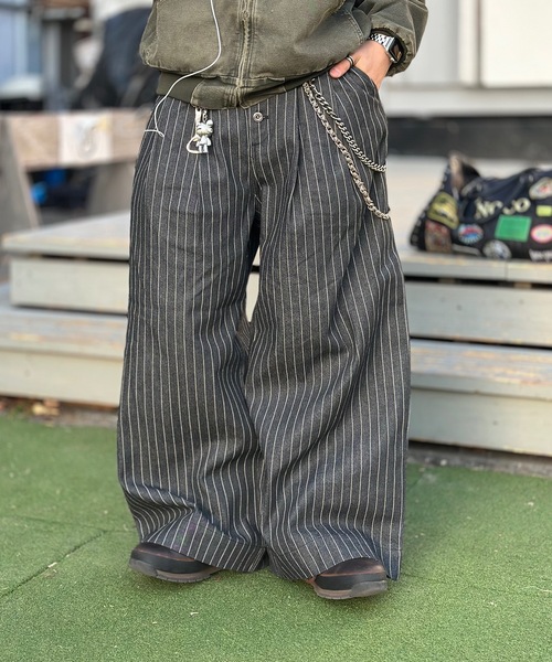 MandO(Auntie Rosa)(エムオー)の「2タックストライプデニムバギーパンツ/ワイドカーブパンツ(デニムパンツ・メンズ・インディゴブルー/ブラック・SMALL/MEDIUM/LARGE)」の8枚目の写真