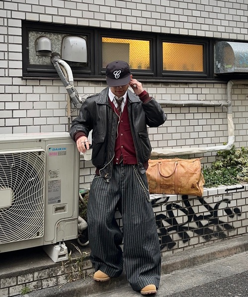 MandO(Auntie Rosa)(エムオー)の「2タックストライプデニムバギーパンツ/ワイドカーブパンツ(デニムパンツ・メンズ・インディゴブルー/ブラック・SMALL/MEDIUM/LARGE)」の12枚目の写真