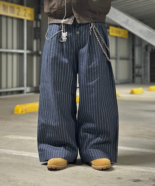 MandO(Auntie Rosa)(エムオー)の「2タックストライプデニムバギーパンツ/ワイドカーブパンツ(デニムパンツ・メンズ・インディゴブルー/ブラック・SMALL/MEDIUM/LARGE)」の21枚目の写真