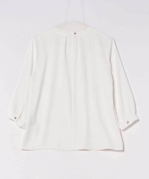 m.f.editorial(エムエフエディトリアル)の「【ストレッチ】m.f.エディトリアル レディース 金具付き ボウタイ風 7分袖 プルオーバー ブラウス(シャツ/ブラウス・レディース・ピンク系その他/ネイビー/ホワイト・MEDIUM/LARGE)」の4枚目の写真