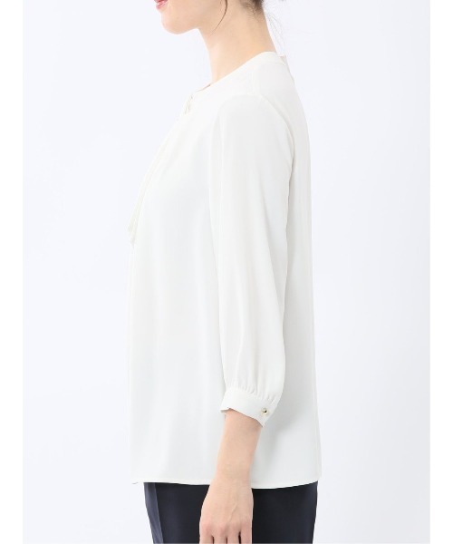 m.f.editorial(エムエフエディトリアル)の「【ストレッチ】m.f.エディトリアル レディース 金具付き ボウタイ風 7分袖 プルオーバー ブラウス(シャツ/ブラウス・レディース・ピンク系その他/ネイビー/ホワイト・MEDIUM/LARGE)」の7枚目の写真