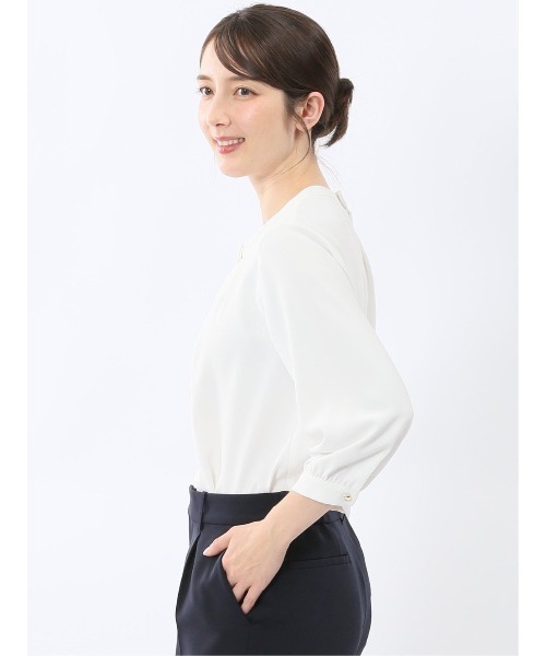 m.f.editorial(エムエフエディトリアル)の「【ストレッチ】m.f.エディトリアル レディース 金具付き ボウタイ風 7分袖 プルオーバー ブラウス(シャツ/ブラウス・レディース・ピンク系その他/ネイビー/ホワイト・MEDIUM/LARGE)」の12枚目の写真