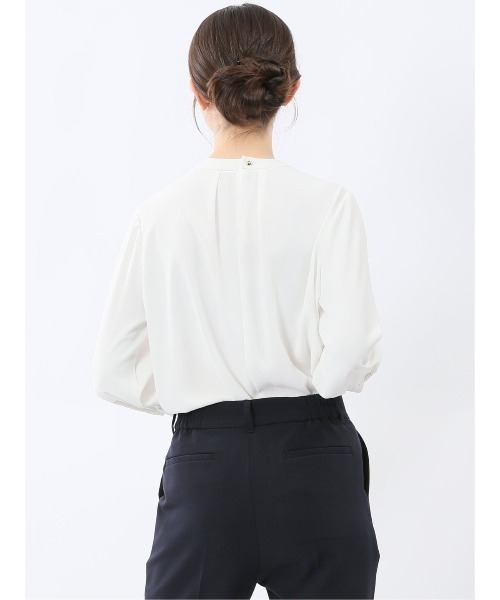 m.f.editorial(エムエフエディトリアル)の「【ストレッチ】m.f.エディトリアル レディース 金具付き ボウタイ風 7分袖 プルオーバー ブラウス(シャツ/ブラウス・レディース・ピンク系その他/ネイビー/ホワイト・MEDIUM/LARGE)」の13枚目の写真