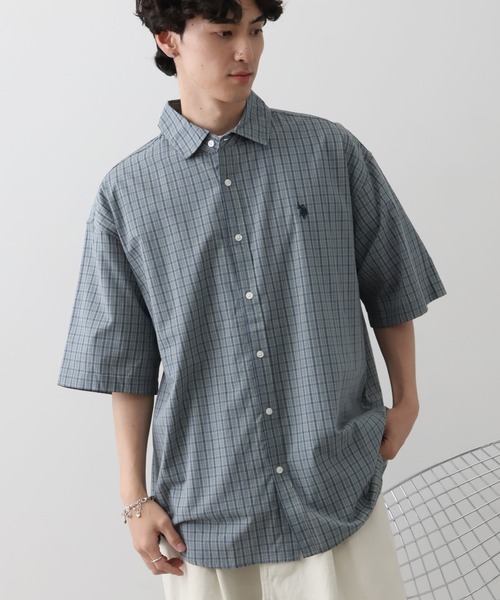 U.S. POLO ASSN.（ユーエスポロアッスン）の「【U.S. POLO ASSN./ユーエスポロアッスン】ワンポイントロゴ刺繍 半袖チェックシャツ（シャツ/ブラウス・メンズ・ライトグリーン/ブラウン/グレイッシュベージュ/ブルー・LL/M/L）」の3枚目の写真