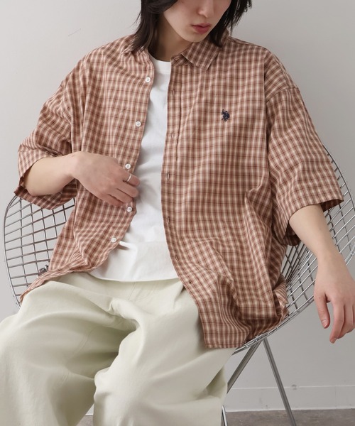 U.S. POLO ASSN.（ユーエスポロアッスン）の「【U.S. POLO ASSN./ユーエスポロアッスン】ワンポイントロゴ刺繍 半袖チェックシャツ（シャツ/ブラウス・メンズ・ライトグリーン/ブラウン/グレイッシュベージュ/ブルー・LL/M/L）」の21枚目の写真