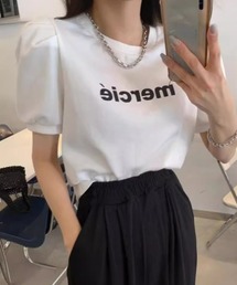 ロゴプリントパワショル半袖トップス