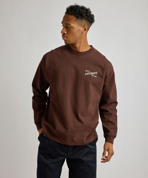 Saturdays NYC（サタデーズ ニューヨークシティ ）の「Max Weight Vintage Serif LS T-Shirt（Tシャツ/カットソー・メンズ・ブラック/ダークブラウン/ホワイト・XL/M/S/L）」の3枚目の写真
