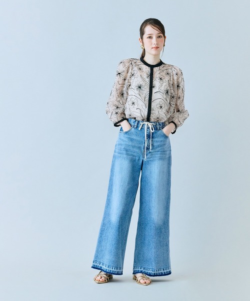 Audie a Muses(オーディアミューズ)の「シアー刺繍バイカラーダブルリボンブラウス(シャツ/ブラウス・レディース・ブラック/ベージュ・38/40/42)」の8枚目の写真
